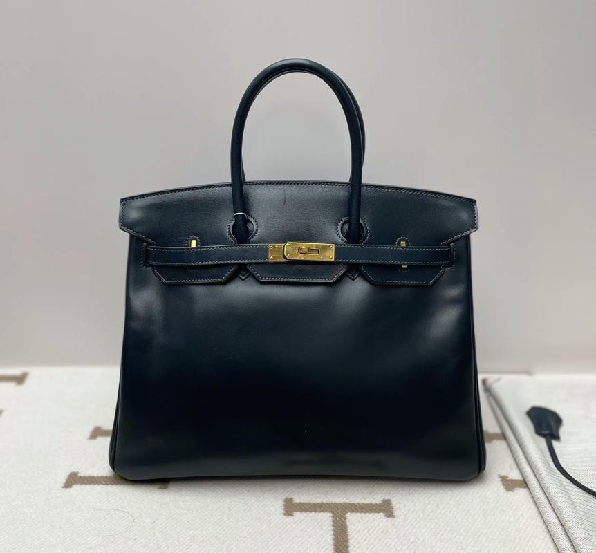 深蓝 Birkin 30，金扣，H 围巾衬底