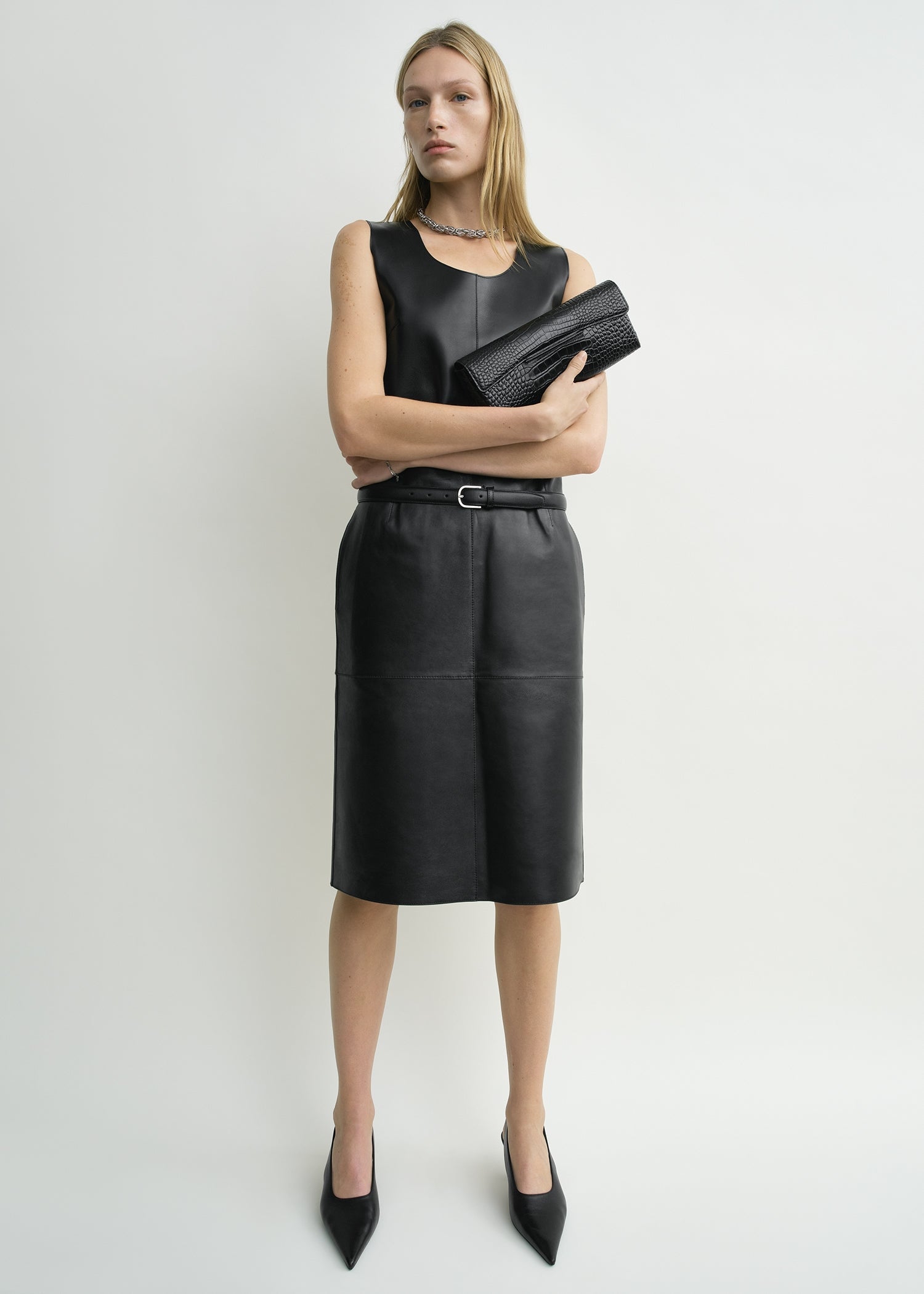 Toteme T-Lock Woven Leather Clutch